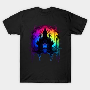 Cool Dark Goth Castle Neon Colors Rave Design T-Shirt